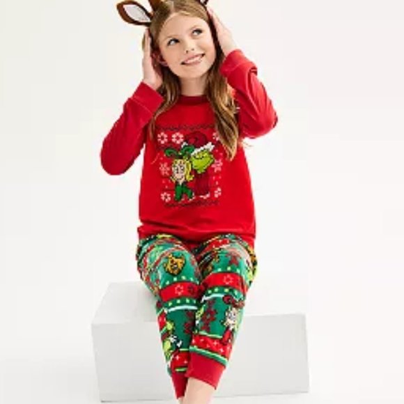 Jammies For your Families Girls Top & Bottom Pajama Set - Red & Green - 4 - NWOT - Picture 4 of 5